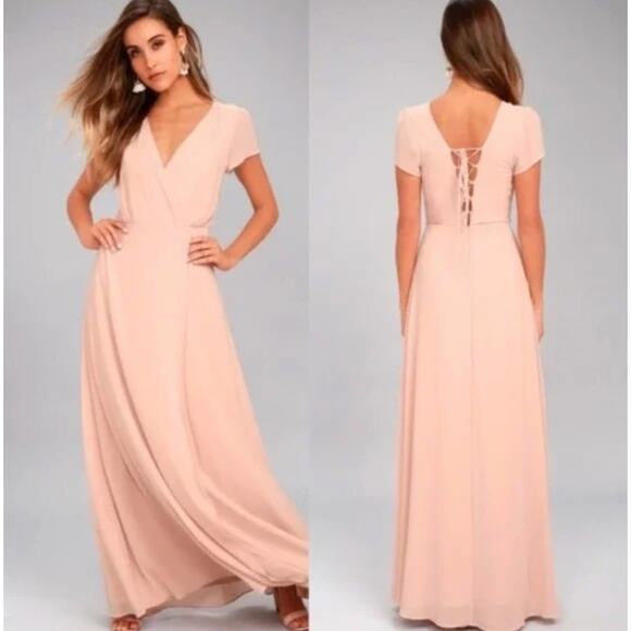 Lulus World on a String Dress Womens Medium Pink Lace-Up Maxi Short Sleeve - Picture 1 of 16